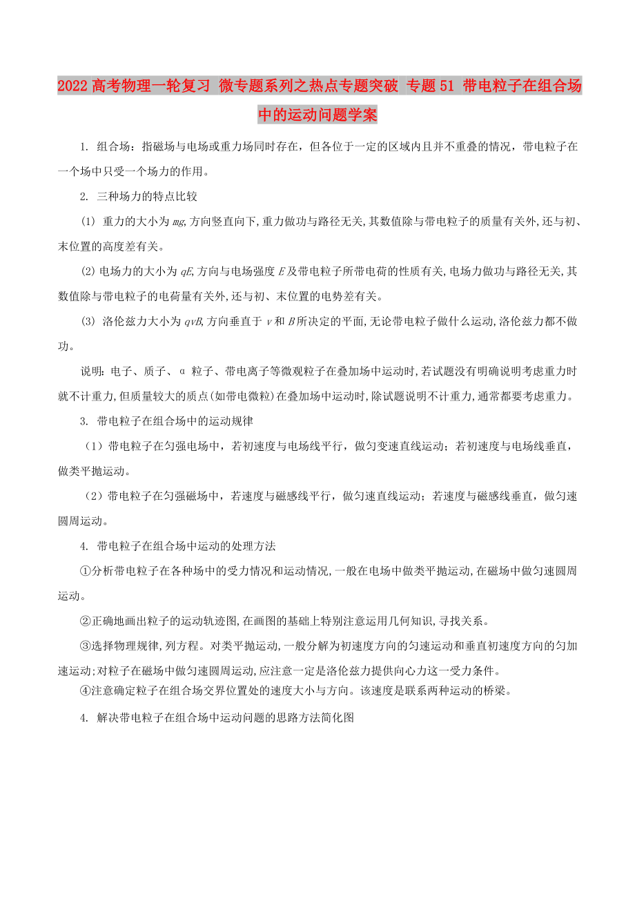 2022高考物理一輪復(fù)習(xí) 微專題系列之熱點專題突破 專題51 帶電粒子在組合場中的運(yùn)動問題學(xué)案_第1頁