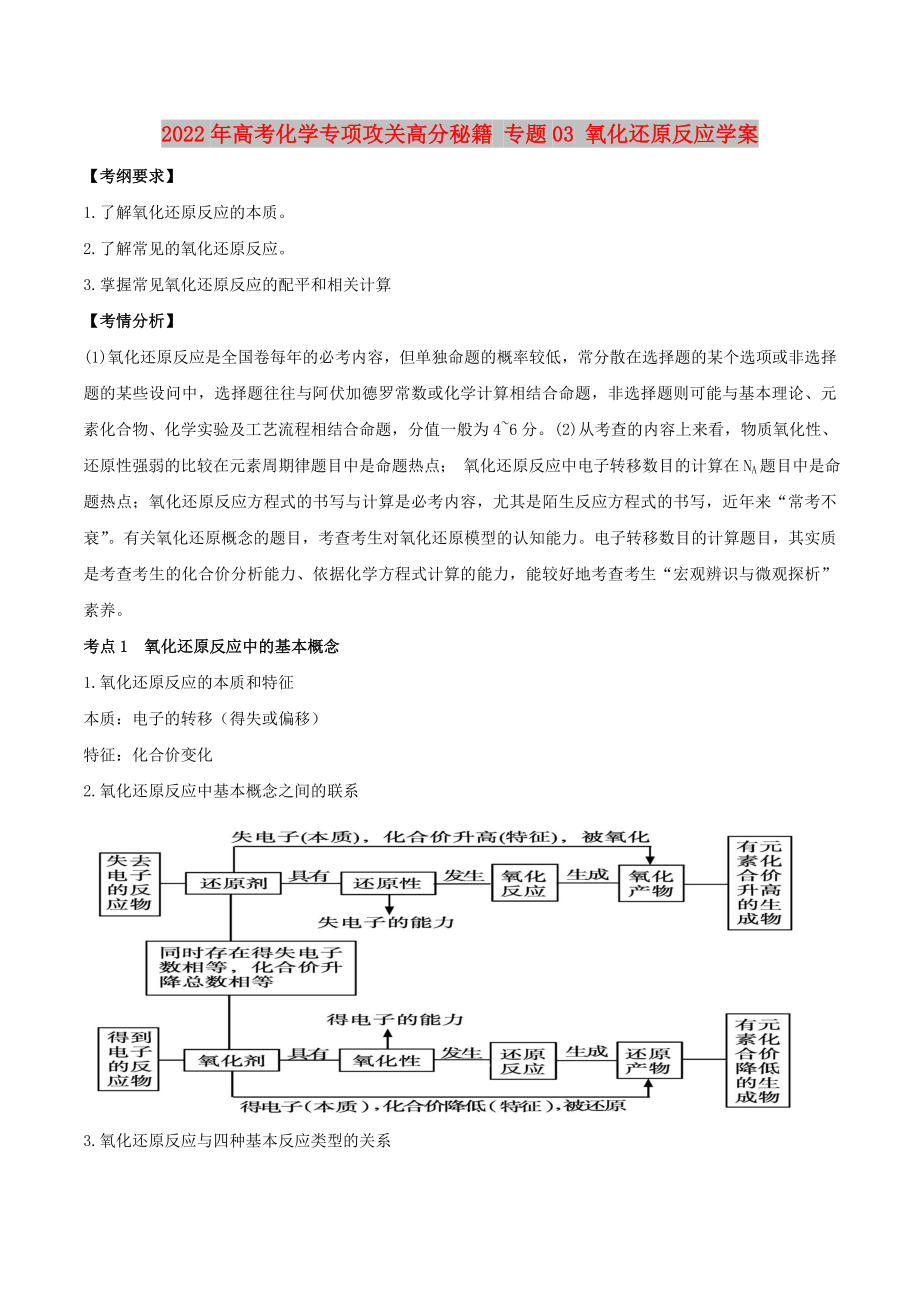 2022年高考化學(xué)專項(xiàng)攻關(guān)高分秘籍 專題03 氧化還原反應(yīng)學(xué)案_第1頁