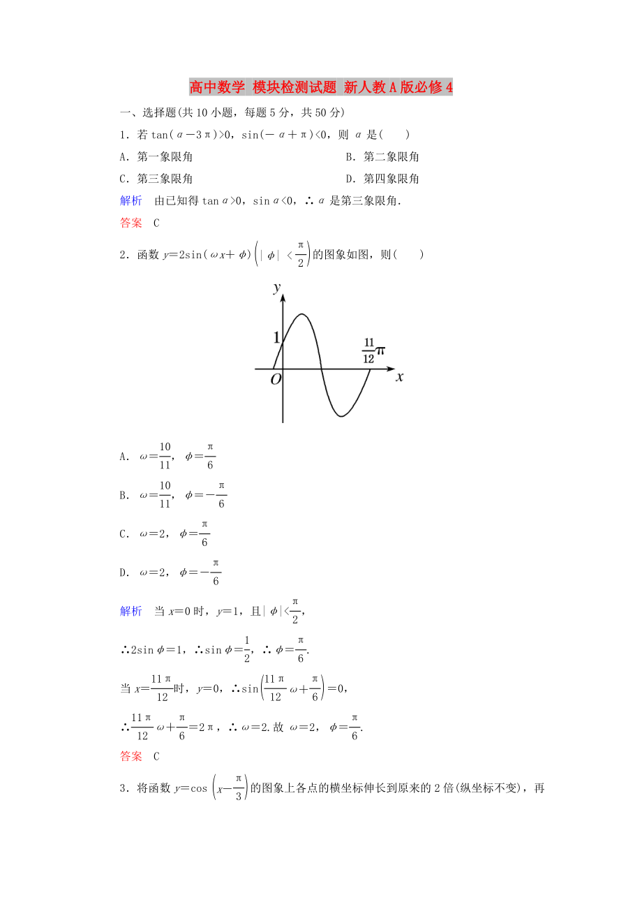 高中數(shù)學 模塊檢測試題 新人教A版必修4_第1頁