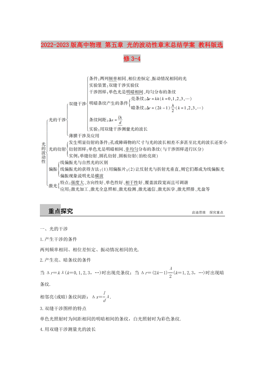 2022-2023版高中物理 第五章 光的波動性章末總結(jié)學(xué)案 教科版選修3-4_第1頁