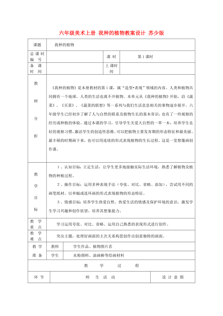 六年級美術(shù)上冊 我種的植物教案設(shè)計 蘇少版_第1頁