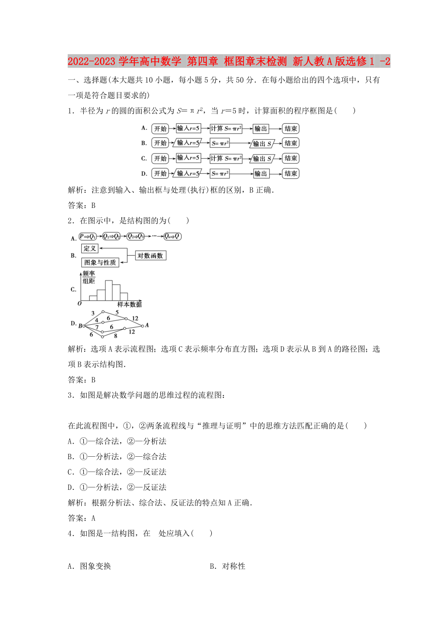 2022-2023學(xué)年高中數(shù)學(xué) 第四章 框圖章末檢測 新人教A版選修1 -2_第1頁