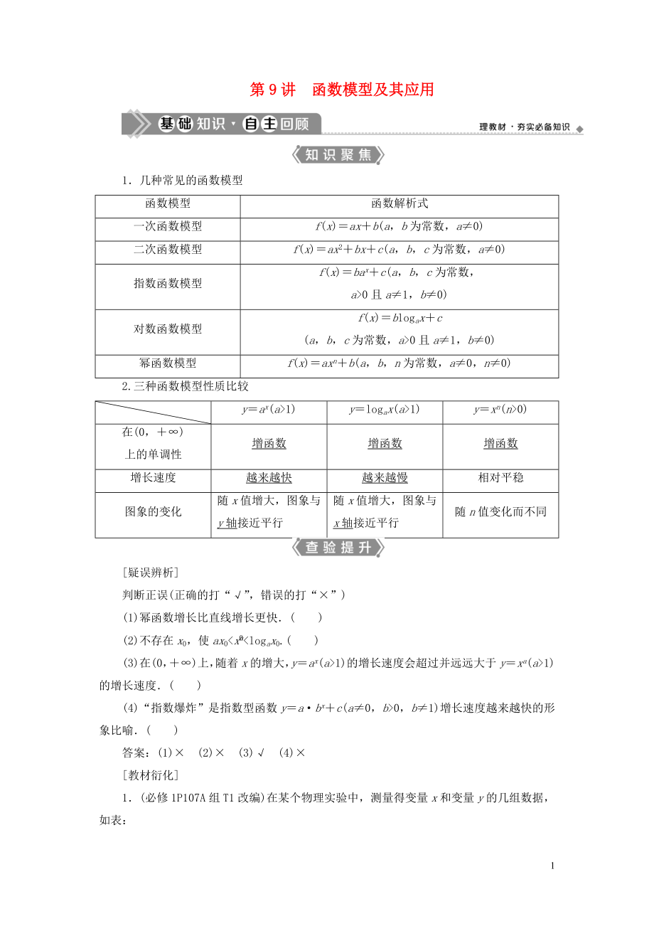 （浙江專用）2021版新高考數(shù)學(xué)一輪復(fù)習(xí) 第二章 函數(shù)概念與基本初等函數(shù) 9 第9講 函數(shù)模型及其應(yīng)用教學(xué)案_第1頁(yè)