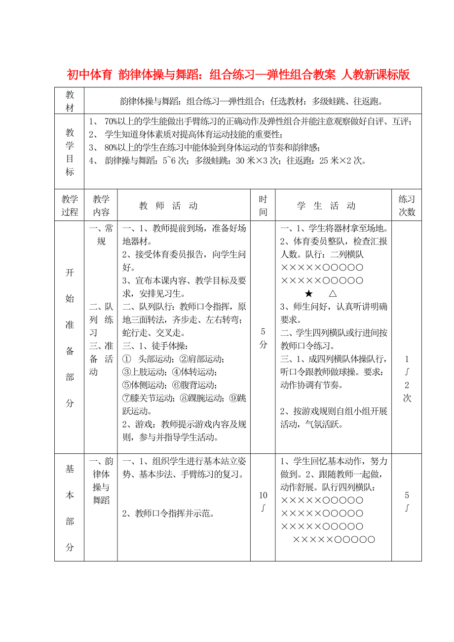 初中體育 韻律體操與舞蹈：組合練習—彈性組合教案 人教新課標版_第1頁