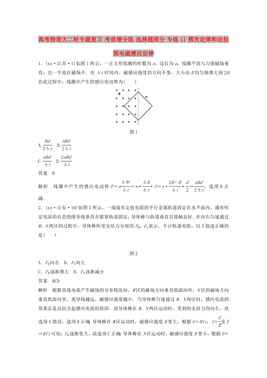 高考物理大二輪專題復(fù)習(xí) 考前增分練 選擇題部分 專練11 楞次定律和法拉第電磁感應(yīng)定律_第1頁