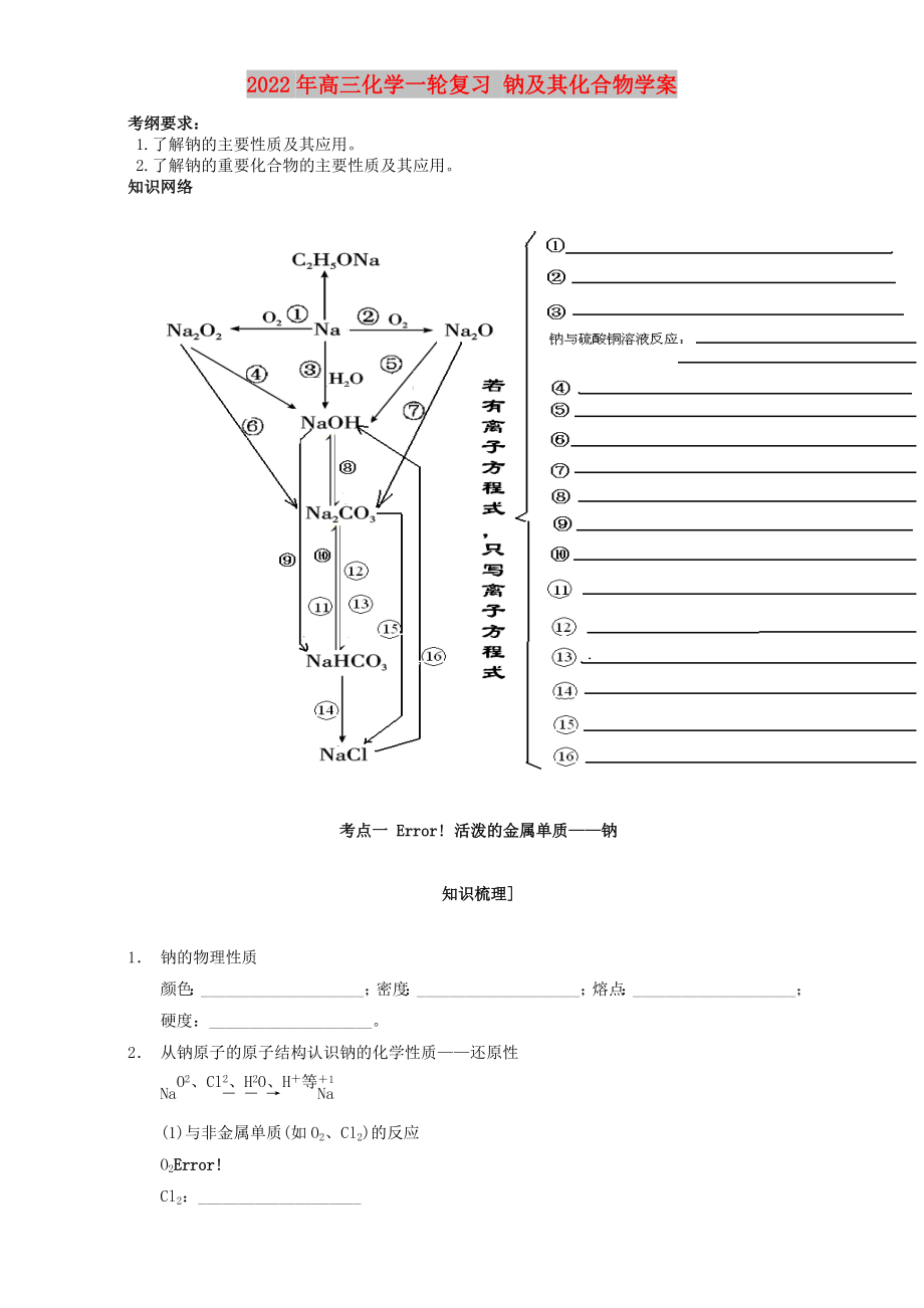 2022年高三化學(xué)一輪復(fù)習(xí) 鈉及其化合物學(xué)案_第1頁