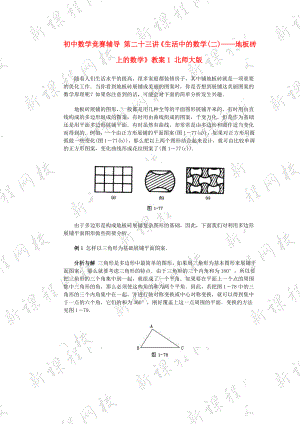 初中數(shù)學(xué)競(jìng)賽輔導(dǎo) 第二十三講《生活中的數(shù)學(xué)(二)——地板磚上的數(shù)學(xué)》教案1 北師大版