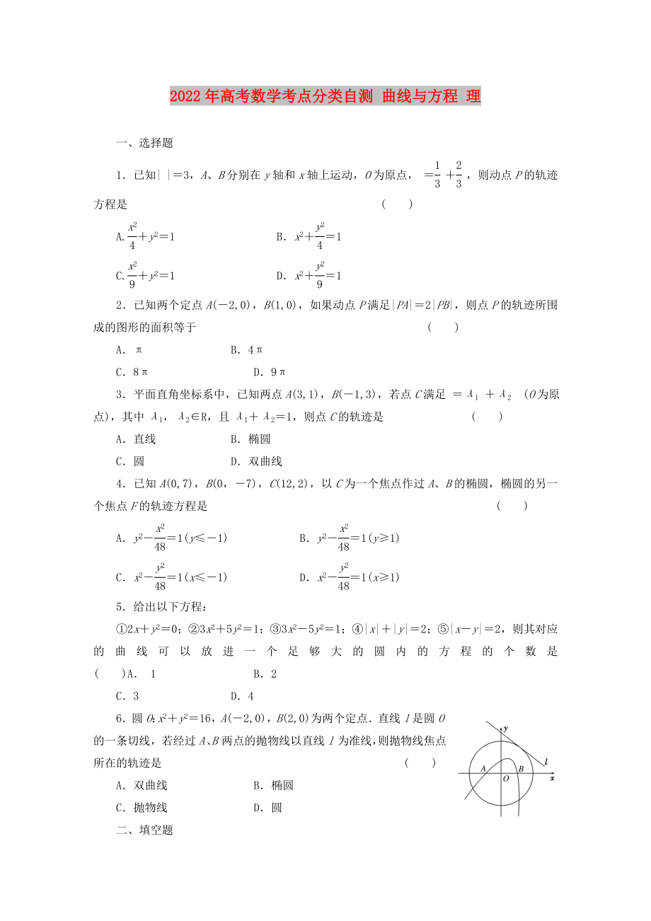 2022年高考数学考点分类自测 曲线与方程 理_第1页