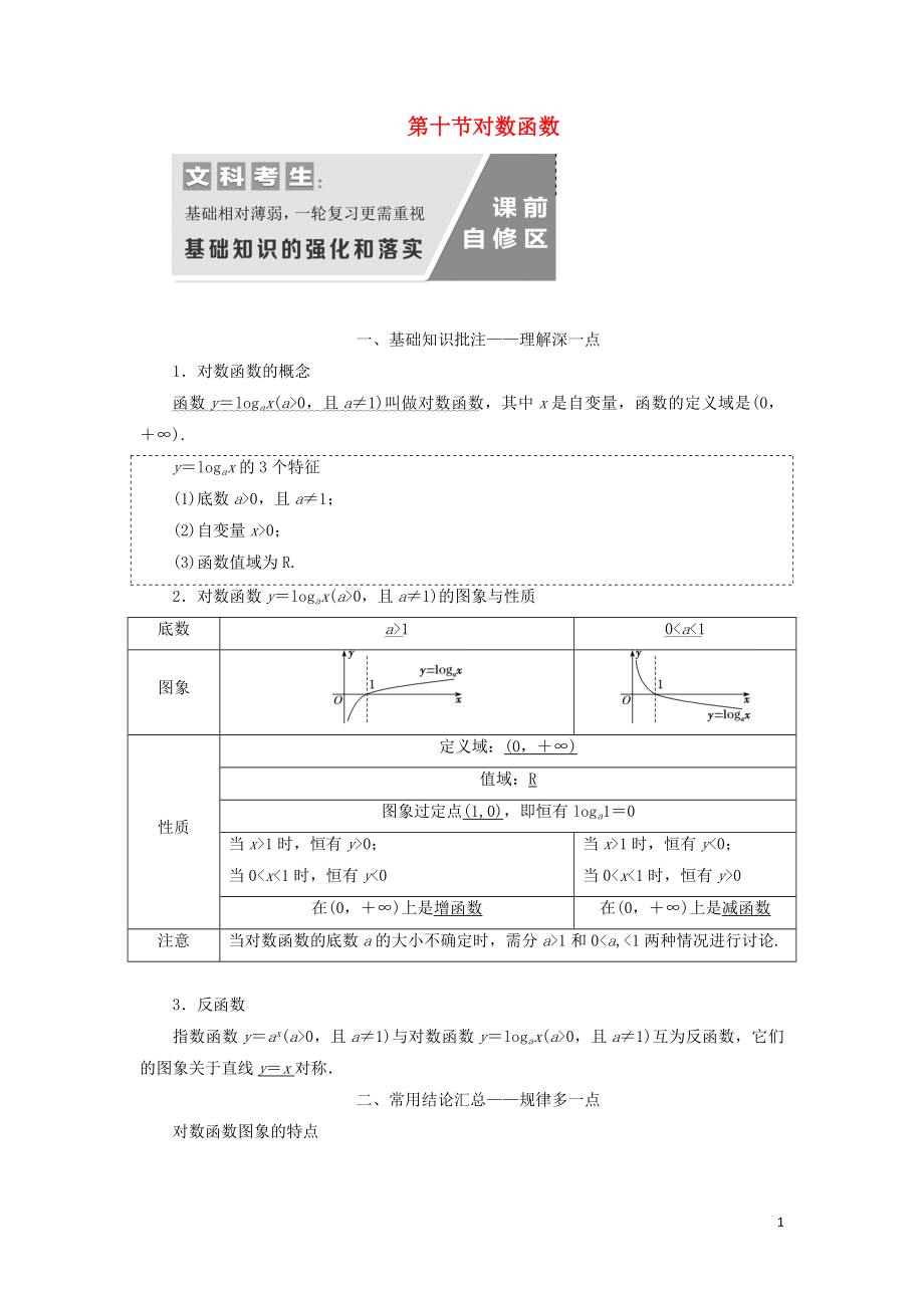 （通用版）2020高考數(shù)學一輪復習 2.10 對數(shù)函數(shù)講義 文_第1頁