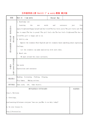 五年級(jí)英語(yǔ)上冊(cè) Unit11 I’m sorry教案 湘少版