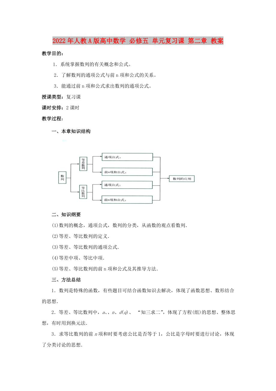 2022年人教A版高中數(shù)學(xué) 必修五 單元復(fù)習(xí)課 第二章 教案_第1頁