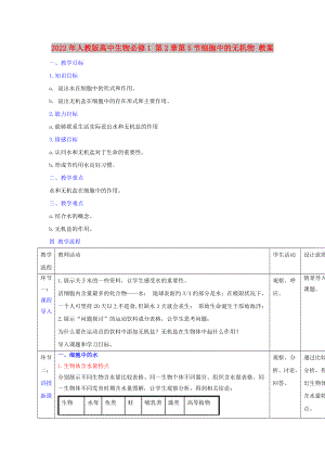 2022年人教版高中生物必修1 第2章第5節(jié)細胞中的無機物 教案