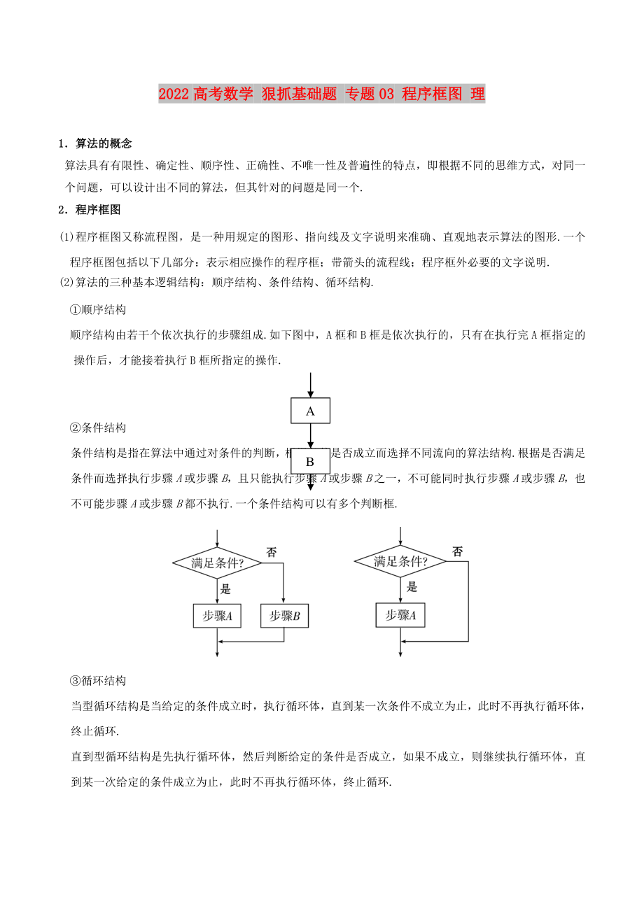 2022高考數(shù)學 狠抓基礎(chǔ)題 專題03 程序框圖 理_第1頁