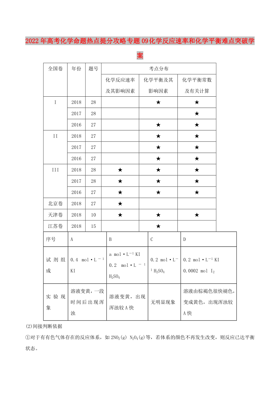 2022年高考化學(xué)命題熱點提分攻略 專題09 化學(xué)反應(yīng)速率和化學(xué)平衡難點突破學(xué)案_第1頁