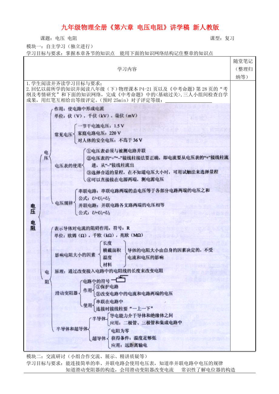 九年級物理全冊《第六章 電壓電阻》講學(xué)稿 新人教版_第1頁