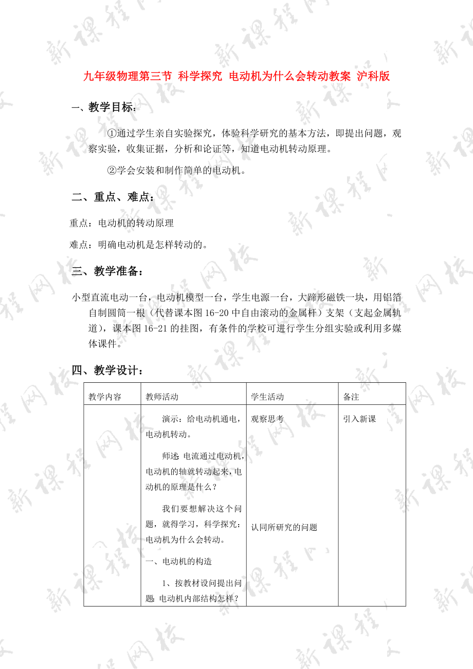 九年級物理第三節(jié) 科學(xué)探究 電動機(jī)為什么會轉(zhuǎn)動教案 滬科版_第1頁