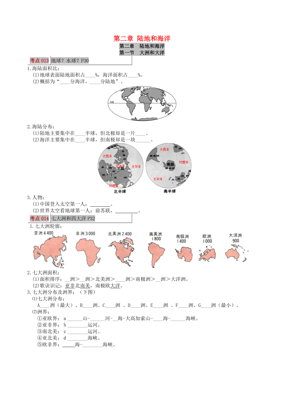 2020年中考地理 考點(diǎn)圖文解讀（七上 第二章 陸地和海洋）素材 新人教版_第1頁