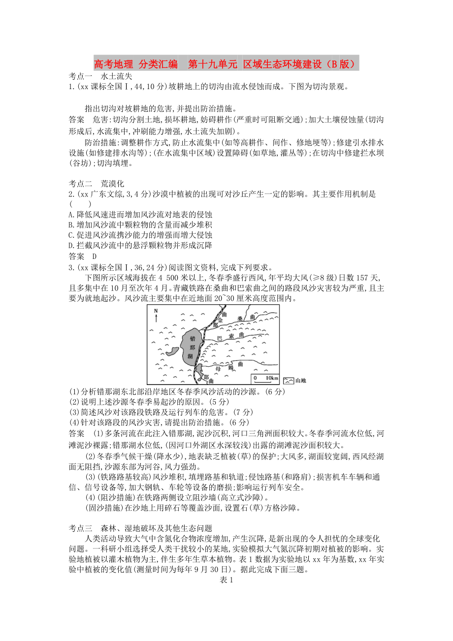 高考地理 分類匯編第十九單元 區(qū)域生態(tài)環(huán)境建設(shè)（B版）_第1頁