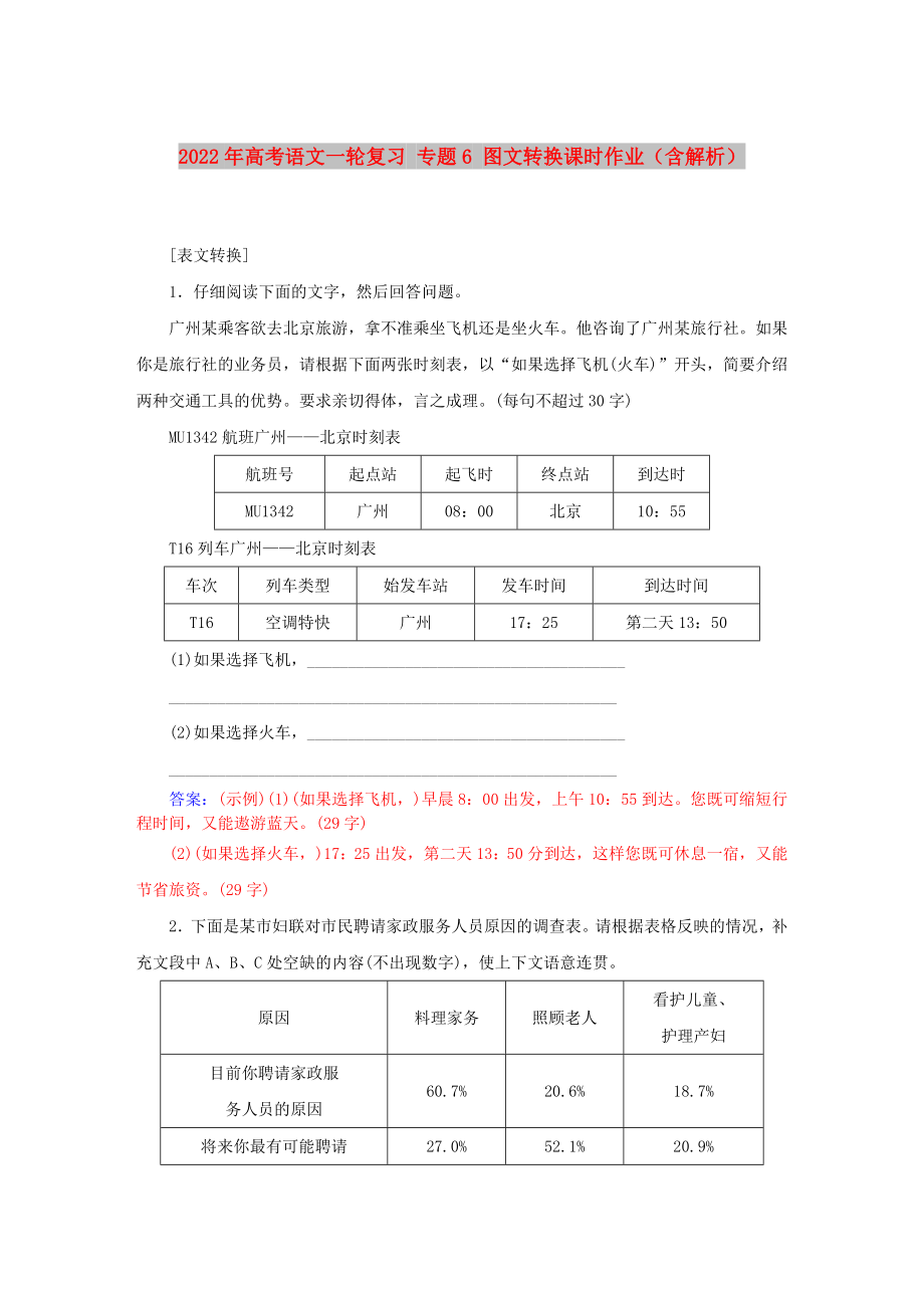 2022年高考语文一轮复习 专题6 图文转换课时作业（含解析）_第1页