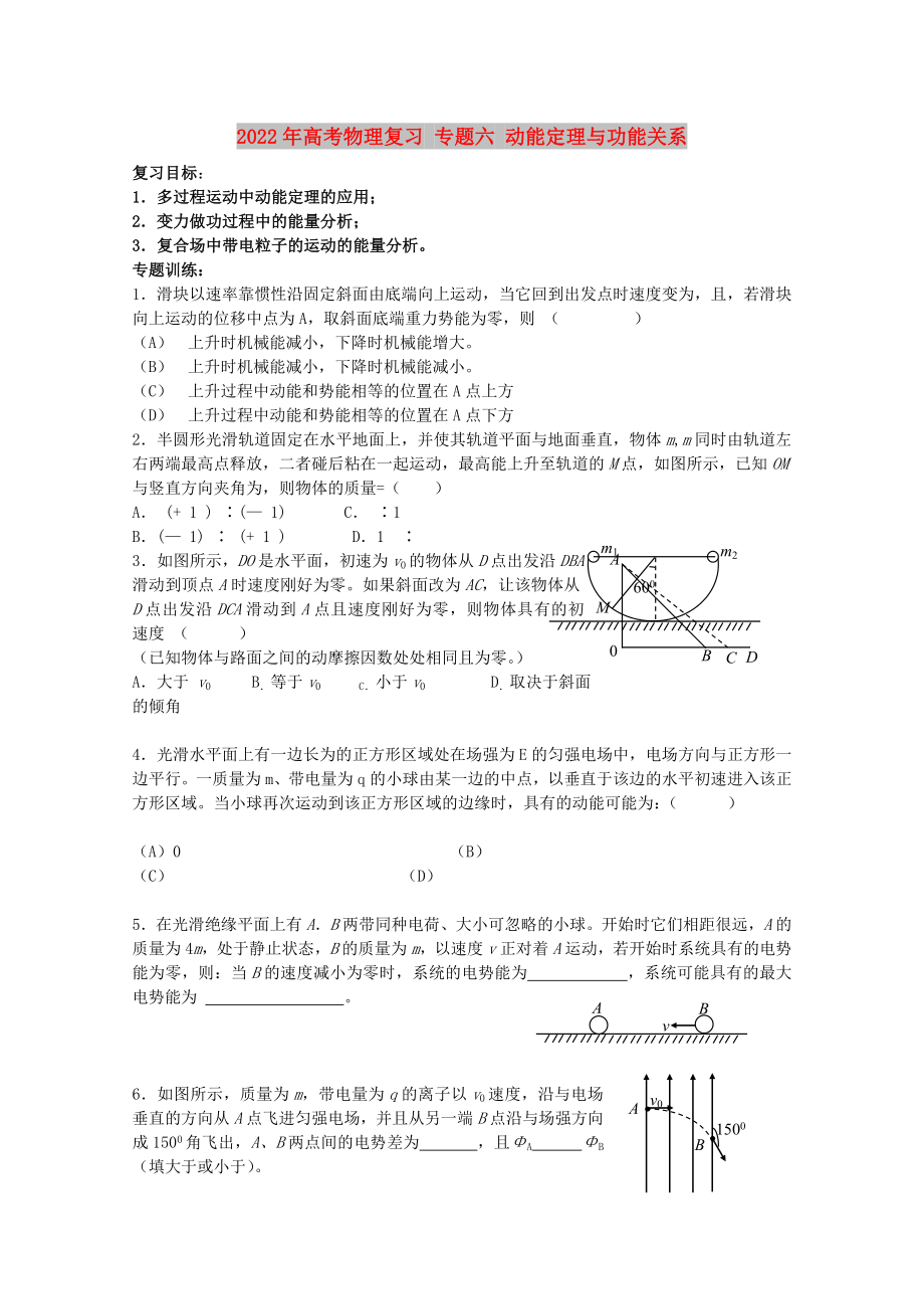 2022年高考物理復(fù)習(xí) 專(zhuān)題六 動(dòng)能定理與功能關(guān)系_第1頁(yè)