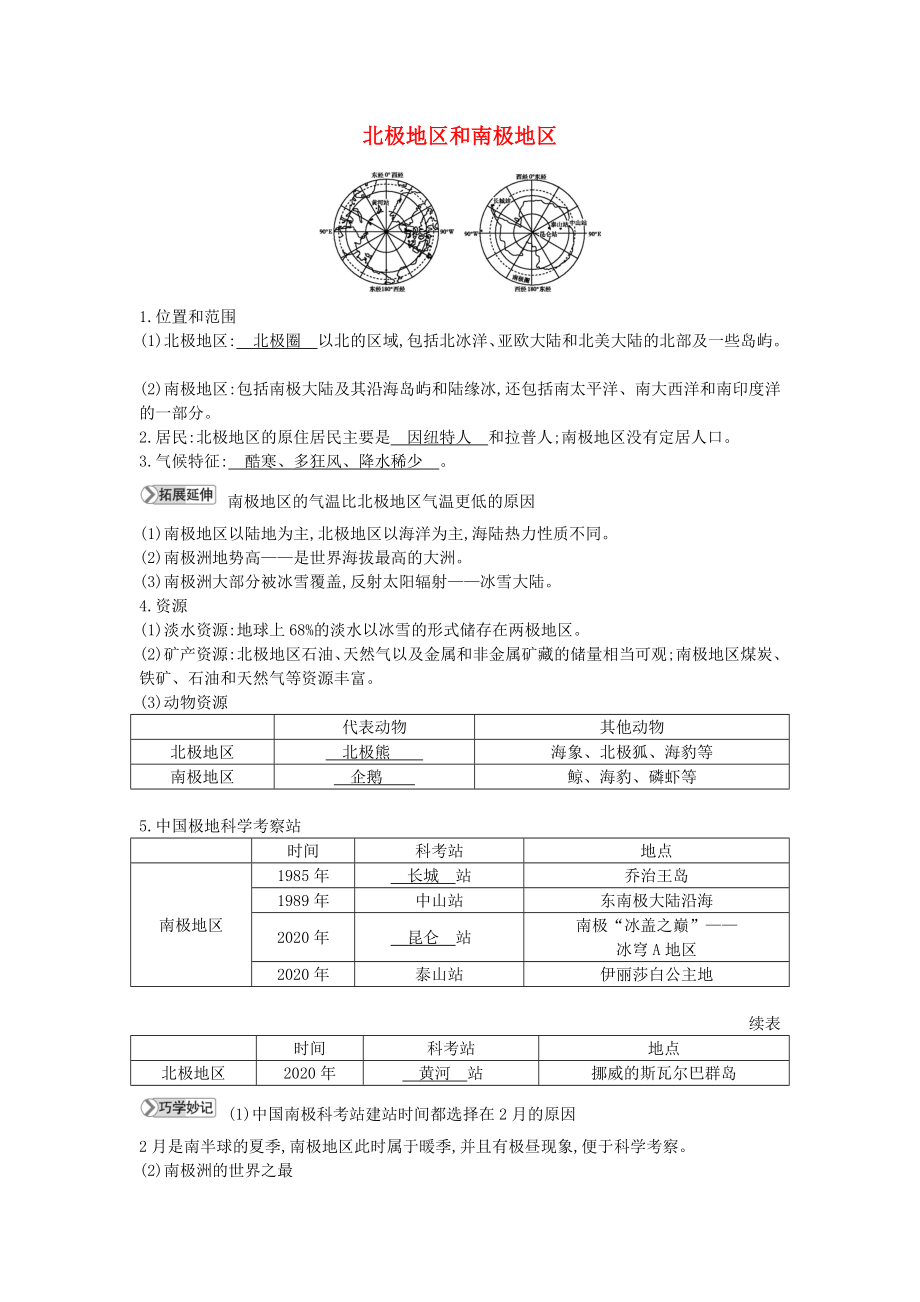 七年級地理下冊 第七章 了解地區(qū) 7.5 北極地區(qū)和南極地區(qū)知識點素材 （新版）湘教版（通用）_第1頁