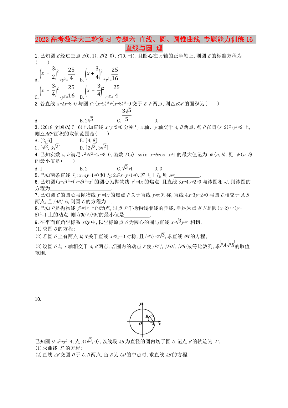 2022高考數(shù)學(xué)大二輪復(fù)習(xí) 專題六 直線、圓、圓錐曲線 專題能力訓(xùn)練16 直線與圓 理_第1頁(yè)