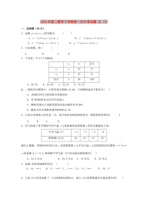 2022年高二數(shù)學(xué)下學(xué)期第一次月考試題 文 (I)