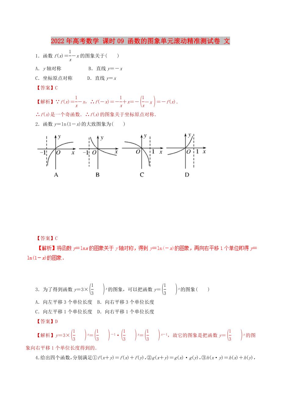 2022年高考數(shù)學 課時09 函數(shù)的圖象單元滾動精準測試卷 文_第1頁