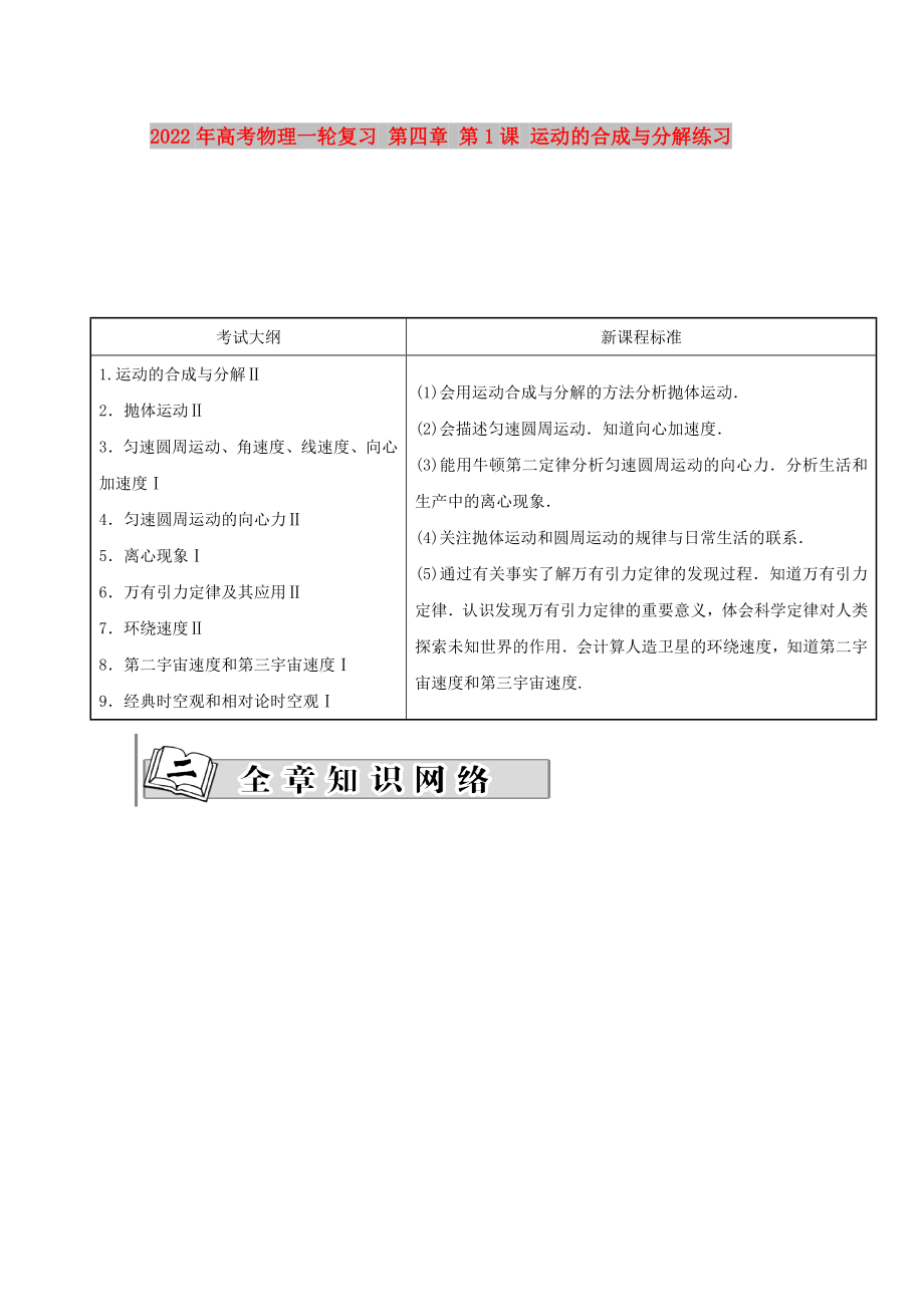 2022年高考物理一輪復(fù)習(xí) 第四章 第1課 運(yùn)動的合成與分解練習(xí)_第1頁