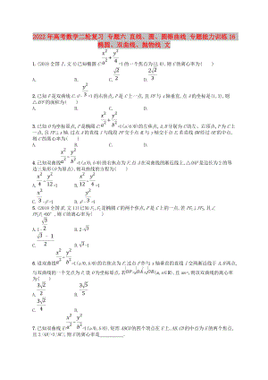 2022年高考數(shù)學二輪復(fù)習 專題六 直線、圓、圓錐曲線 專題能力訓(xùn)練16 橢圓、雙曲線、拋物線 文