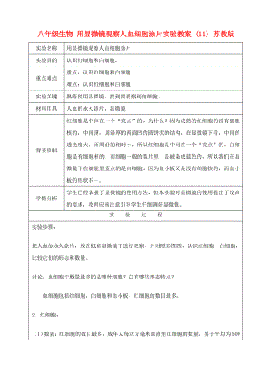 八年級(jí)生物 用顯微鏡觀察人血細(xì)胞涂片實(shí)驗(yàn)教案 (11) 蘇教版