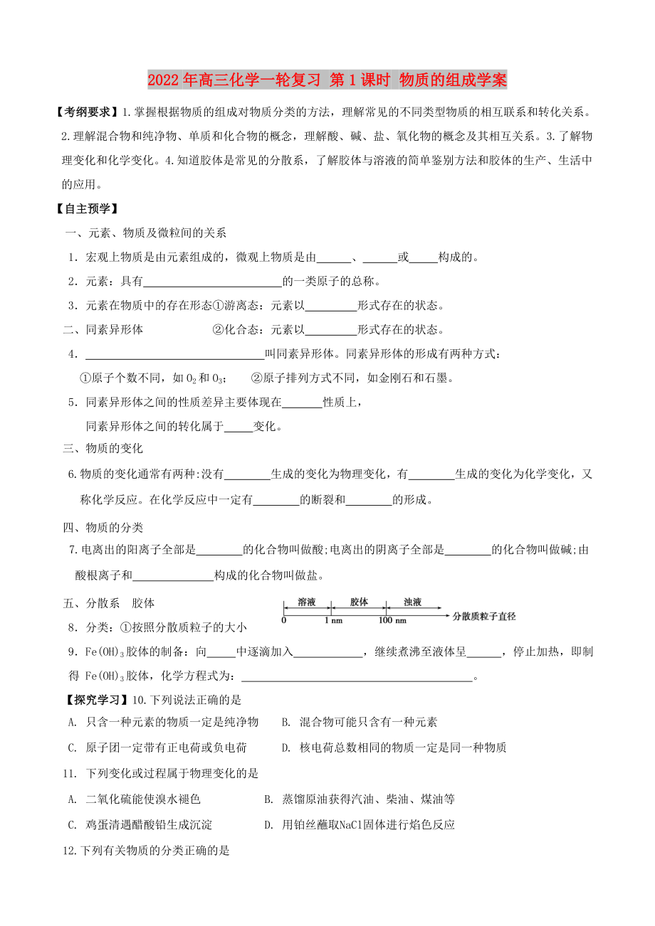 2022年高三化學一輪復習 第1課時 物質(zhì)的組成學案_第1頁