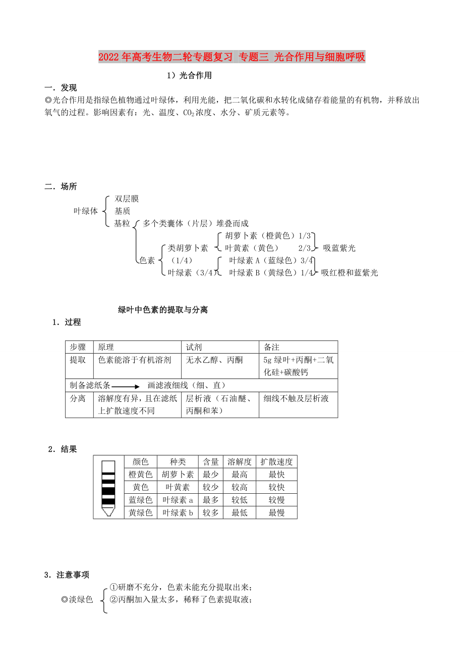 2022年高考生物二輪專題復(fù)習(xí) 專題三 光合作用與細胞呼吸_第1頁