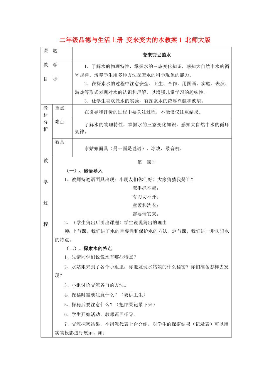 二年級品德與生活上冊 變來變?nèi)サ乃贪? 北師大版_第1頁