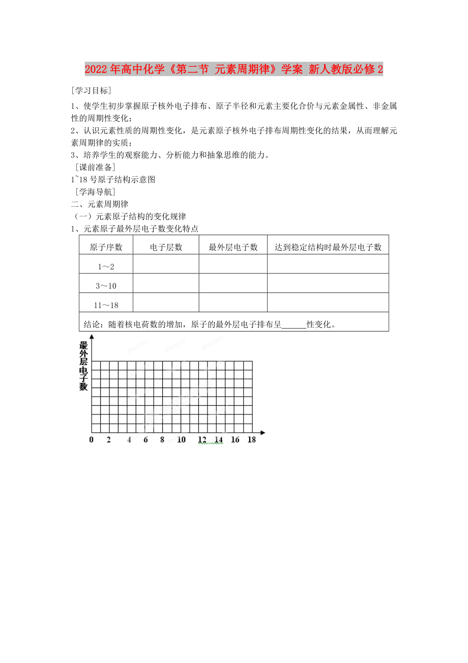 2022年高中化学《第二节 元素周期律》学案 新人教版必修2_第1页