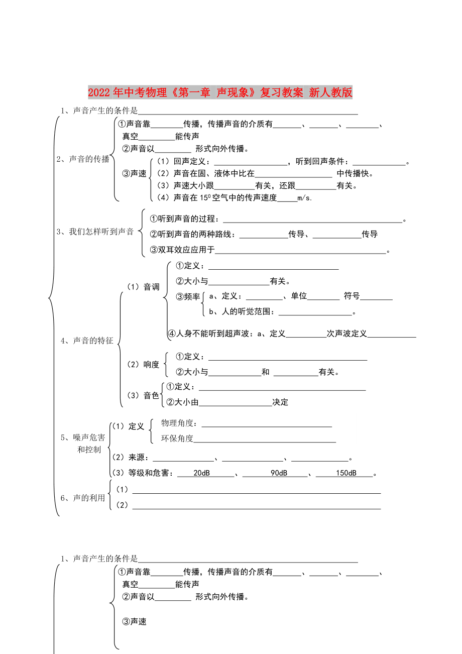 2022年中考物理《第一章 聲現(xiàn)象》復(fù)習(xí)教案 新人教版_第1頁