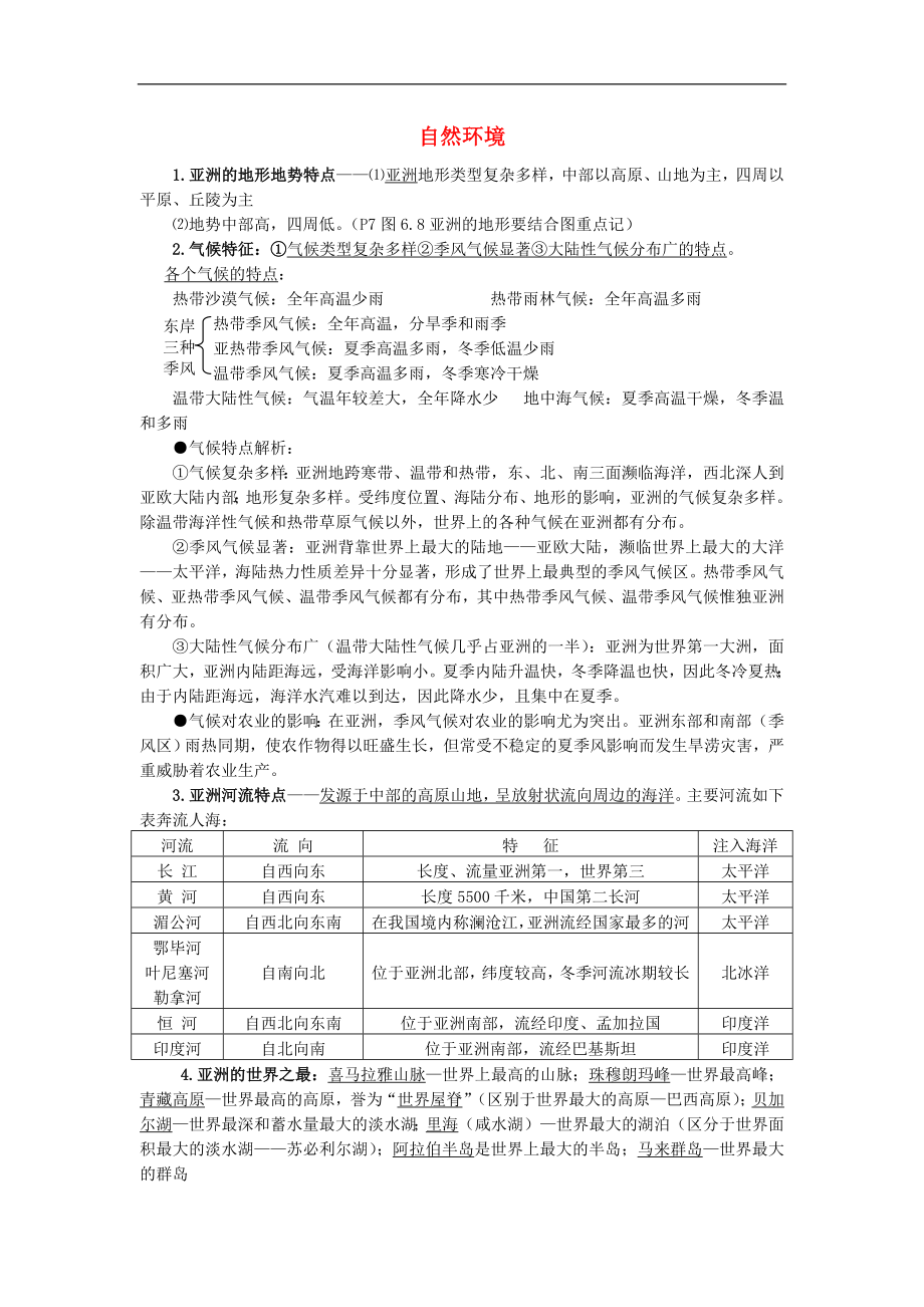 七年级地理下册6.2自然环境知识点归纳新人教版20190517311_第1页