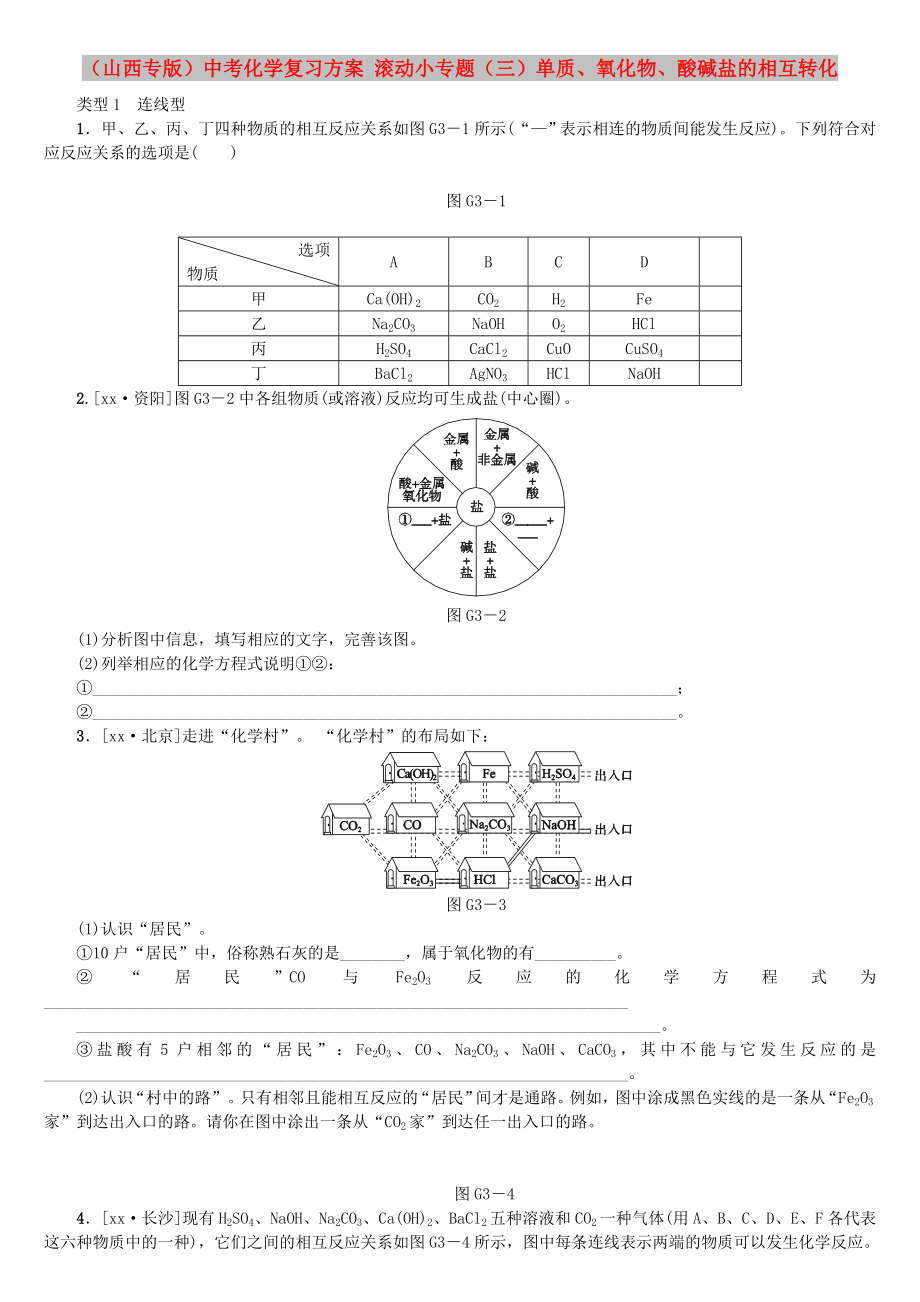 （山西专版）中考化学复习方案 滚动小专题（三）单质、氧化物、酸碱盐的相互转化_第1页