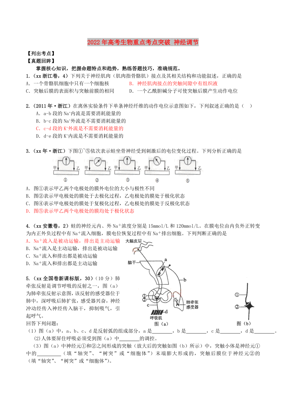 2022年高考生物重点考点突破 神经调节_第1页