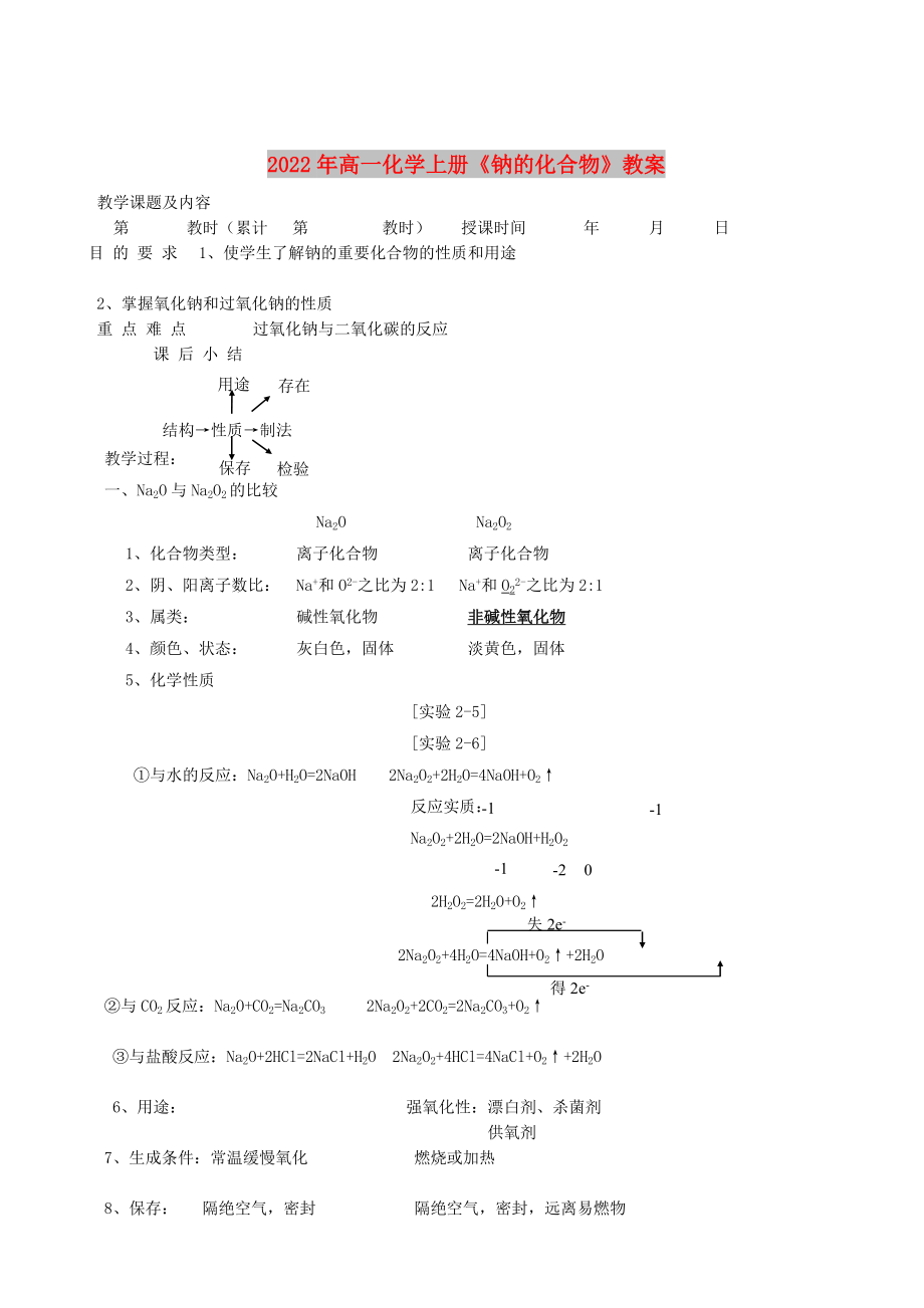 2022年高一化學(xué)上冊(cè)《鈉的化合物》教案_第1頁(yè)