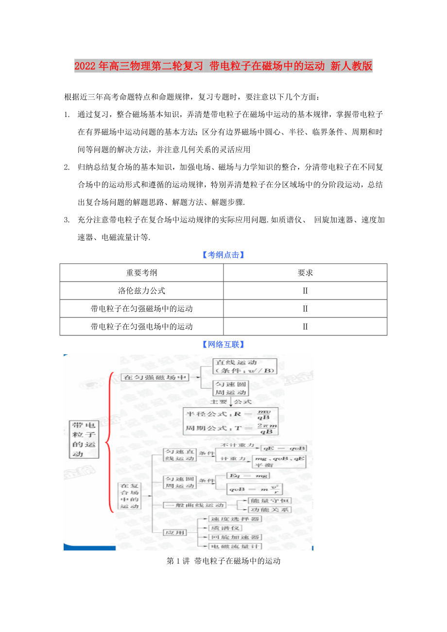 2022年高三物理第二輪復(fù)習(xí) 帶電粒子在磁場中的運動 新人教版_第1頁