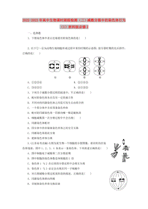 2022-2023年高中生物 課時跟蹤檢測（三）減數(shù)分裂中的染色體行為（1）浙科版必修2