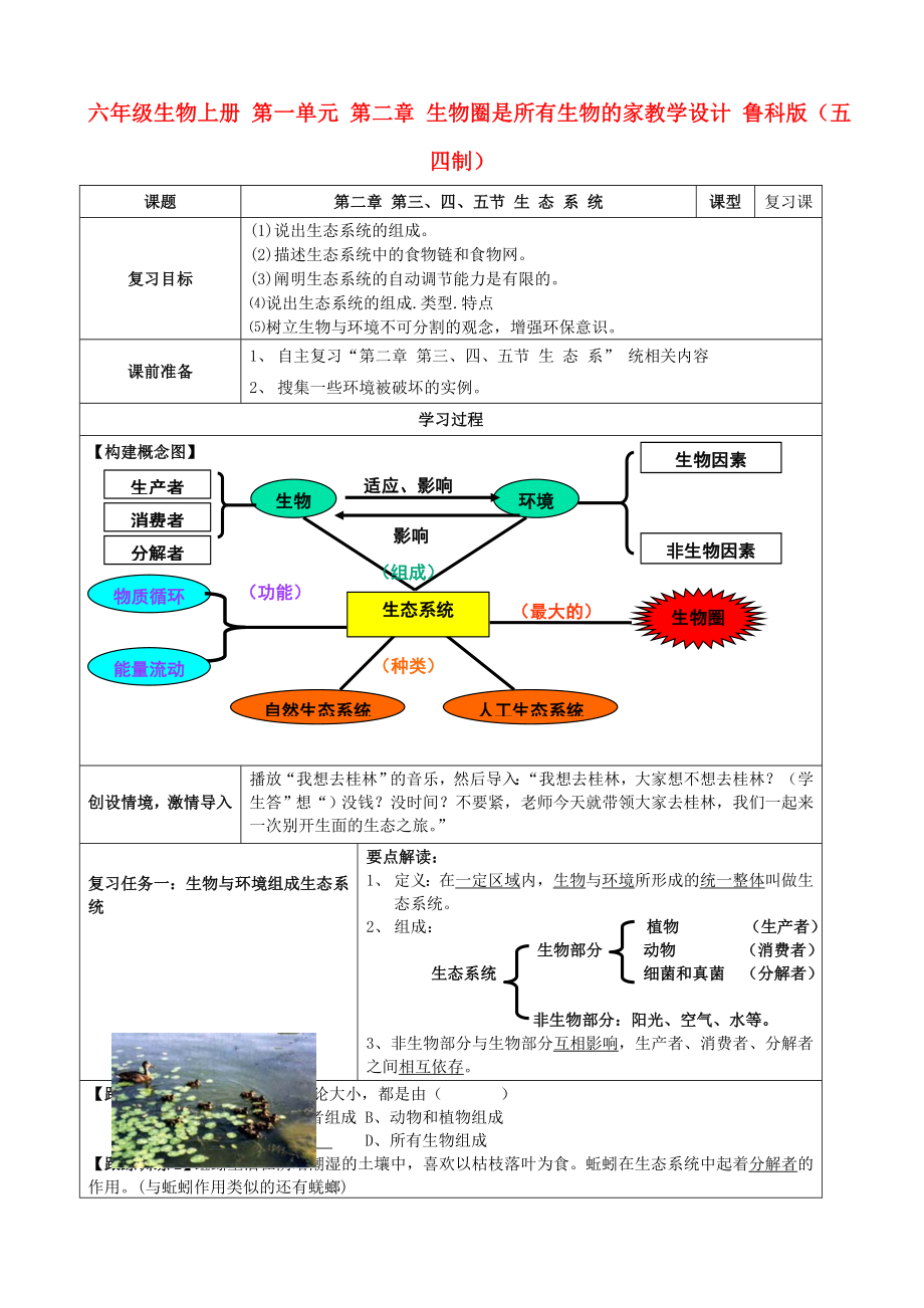 六年級生物上冊 第一單元 第二章 生物圈是所有生物的家教學(xué)設(shè)計 魯科版（五四制）_第1頁