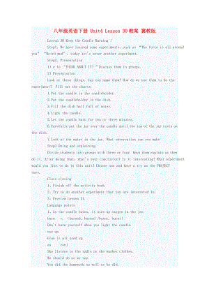 八年級英語下冊 Unit4 Lesson 30教案 冀教版