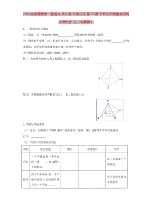 2022年高考數(shù)學(xué)一輪復(fù)習(xí) 第八章 立體幾何 第55課 平面與平面垂直的判定和性質(zhì) 文（含解析）