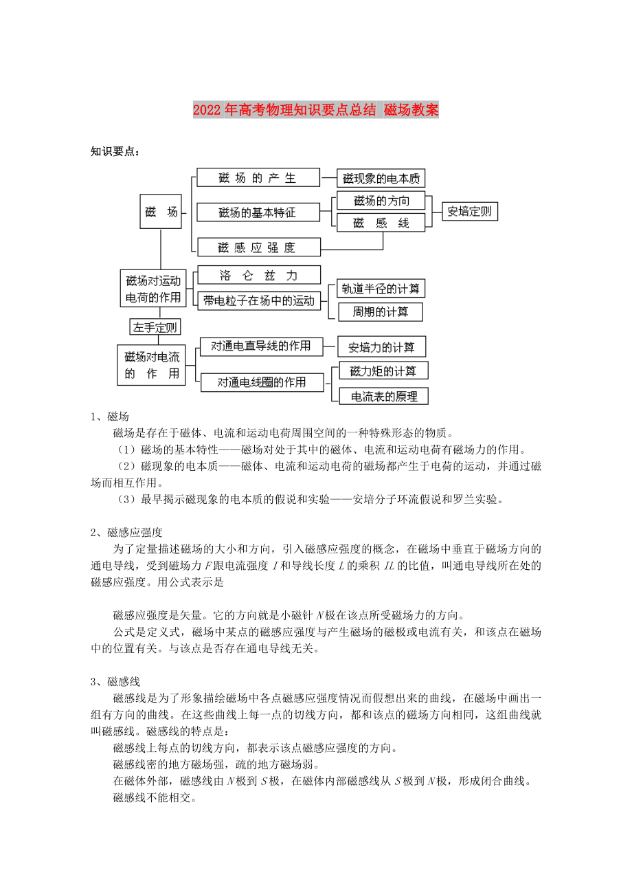 2022年高考物理知識(shí)要點(diǎn)總結(jié) 磁場教案_第1頁