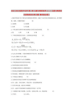 2022-2023版高中化學 第2章 元素與物質(zhì)世界 2.1.1 元素與物質(zhì)的關系物質(zhì)的分類習題 魯科版必修1