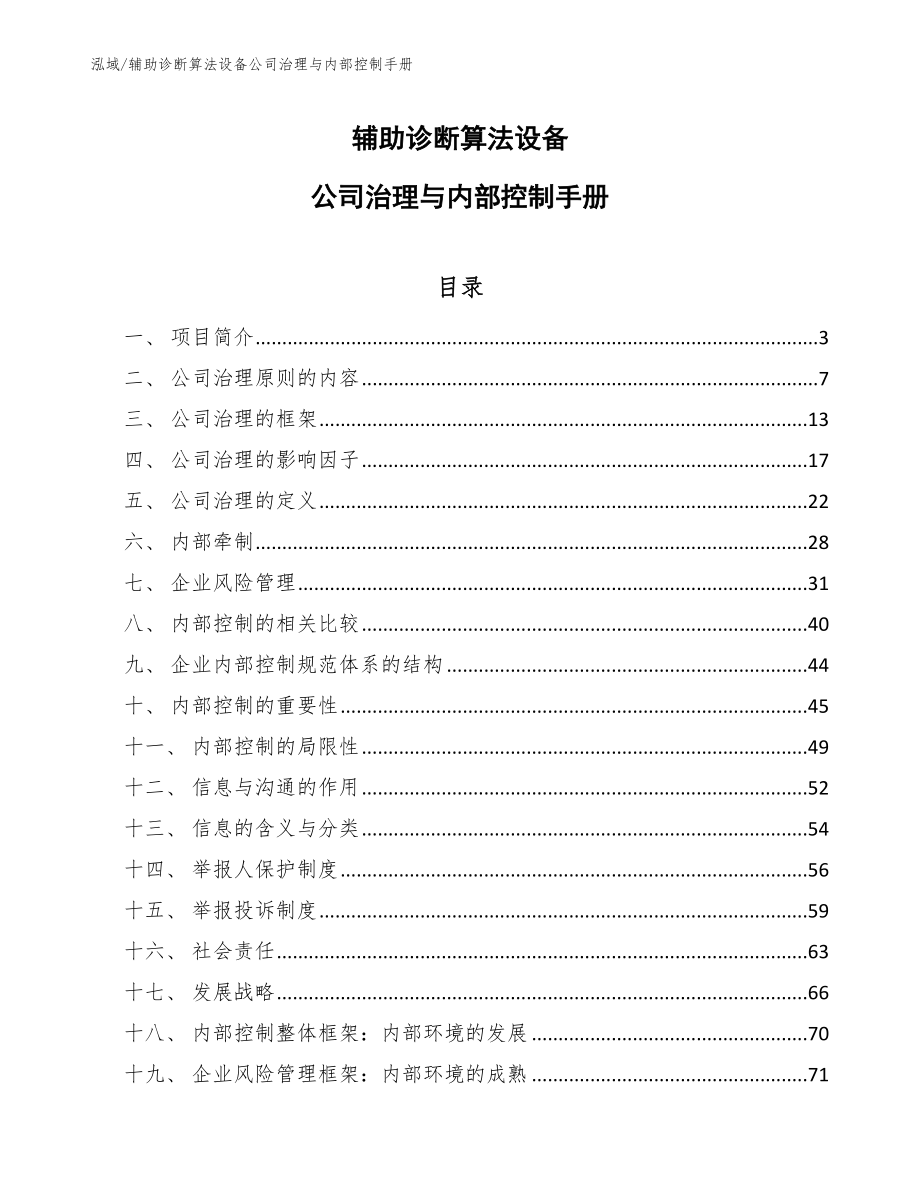 辅助诊断算法设备公司治理与内部控制手册_第1页