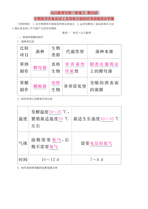 2022高考生物一輪復(fù)習(xí) 第39講 生物技術(shù)在食品加工及其他方面的應(yīng)用講練結(jié)合學(xué)案