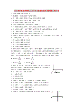 2022年滬科版物理高二上9-B《磁感應強度 磁通量》練習題